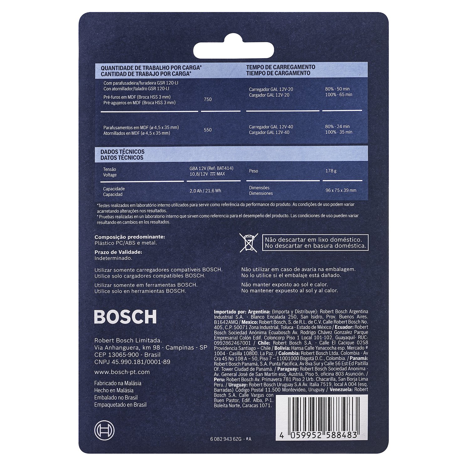 Bateria Bosch GBA 12V 2Ah Íons de Lítio