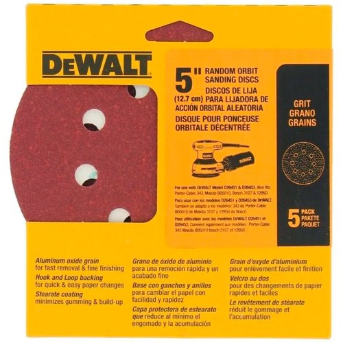 Discos Lixa 5" Grão 80 Grosso 8F DW4301 X 5un DeWalt