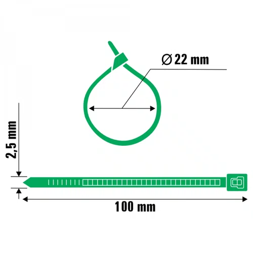 Abraçadeira Nylon 100 x 2,5mm Verde 100un A11080 Ajax