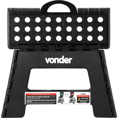 Banqueta Plástica Dobrável Preta Altura 220mm Vonder