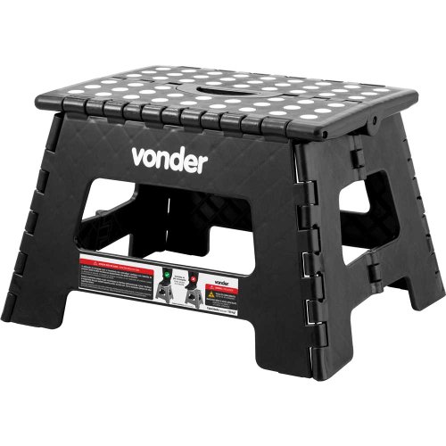 Banqueta Plástica Dobrável Preta Altura 220mm Vonder