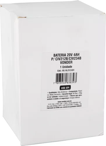 Bateria de Íons de Lítio 20V 4,0Ah para Chave de Impacto Vonder