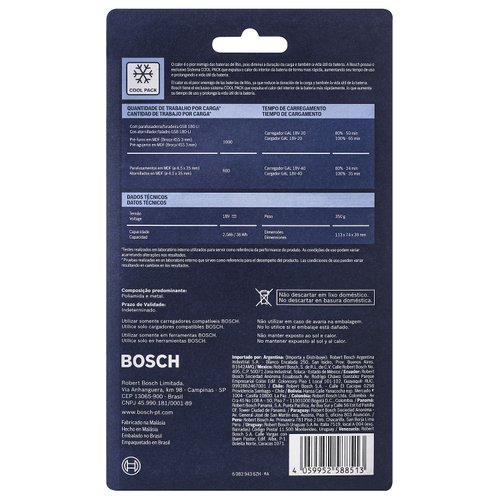 Bateria Bosch GBA 18V 2Ah Íons de Lítio Tecnologia CoolPack