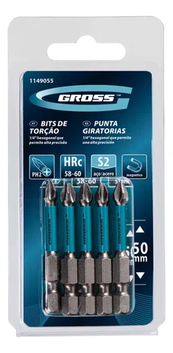 Bits Phillips PH2 50mm Torção Para Impacto Com 5 Peças 1149055 Gross