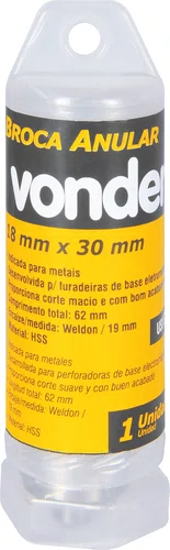 Broca Anular 18 x 30 mm com Encaixe Weldon 19 mm – Vonder