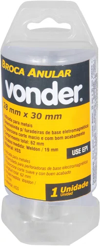 Broca Anular 28 x 30 mm com Encaixe Weldon 19 mm – Vonder