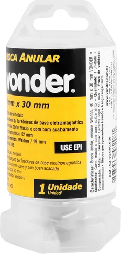 Broca Anular 40 x 30 mm Encaixe Weldon 19 mm Vonder