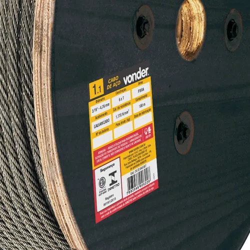 Cabo de Aço Galvanizado 4,8 mm (3/16'') 6x7 - 100m Vonder