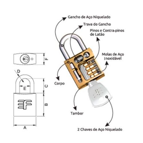 Cadeado Latonado 20mm 3F CAD20LT
