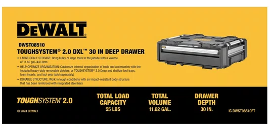 Caixa Organizadora com Uma Gaveta TOUGHSYSTEM 2.0 DXL DWST08510 – DEWALT