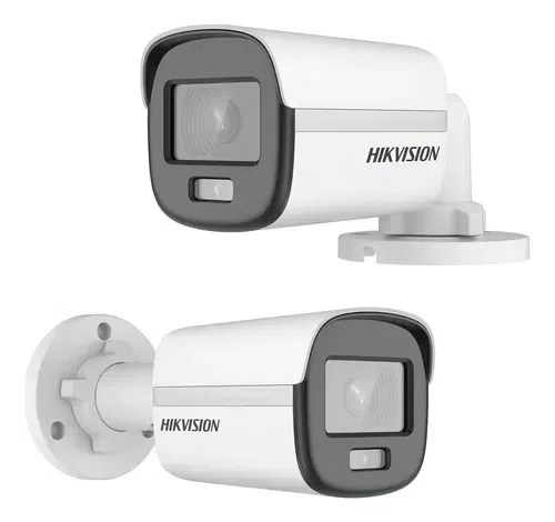 Câmera Bull Analógica Colorvu 2MP Lente 2,8mm Luz Branca Suplementar 20M IP67 Plástico DS-2CE10DF0T-PF(2.8MM) Hikvision