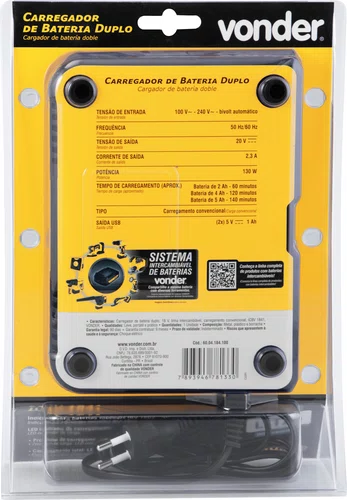 Carregador Duplo de Bateria 18V ICBV1841 Vonder