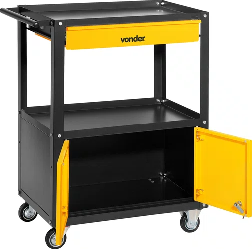 Carro para Ferramentas com 1 Gaveta, Porta com Chave e 4 Rodízios de 3" Vonder