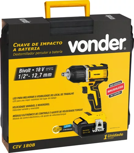 Chave de Impacto 1/2" 18V Bateria CIV180B Bivolt Vonder