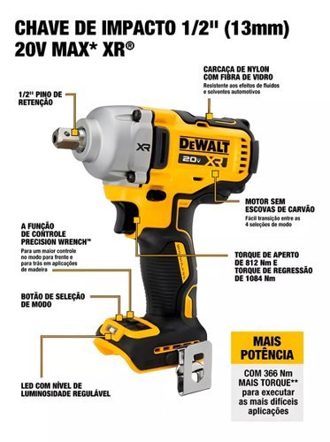 Chave De Impacto 20v Max 1/2 Mid-Range DCF892B-B3 DeWalt