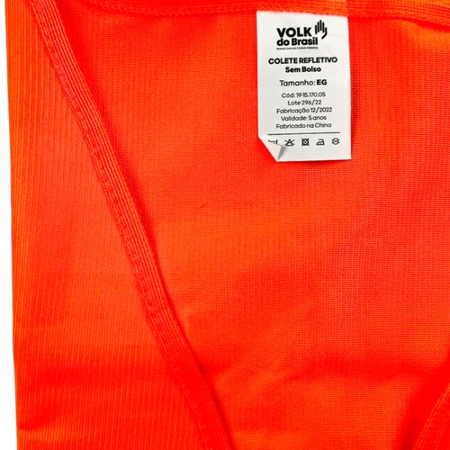 Colete Refletivo Sem Bolso Laranja - G