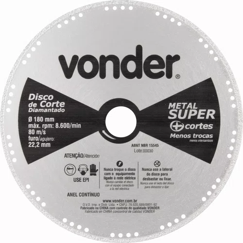 Disco de Corte Diamantado 180 mm Metal Super Vonder