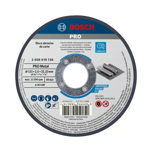 Disco Corte 4.1/2" 115x2,5mmx22,2 Std Metal 2608619738 Bosch