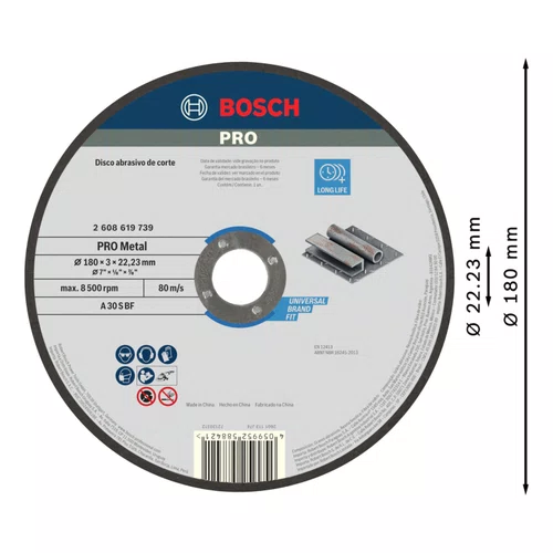 Disco Corte 7" 180x3,0X22,2 Std Metal 2608619739 Bosch