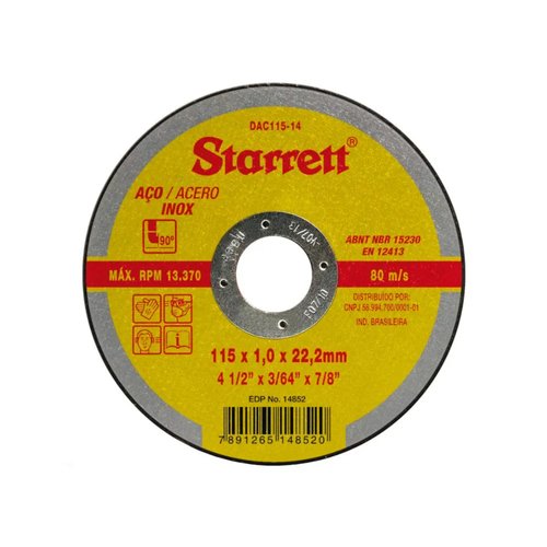 Disco de Corte 4.1/2" 115 x 1 x 22,2mm DAC115-14 Starrett