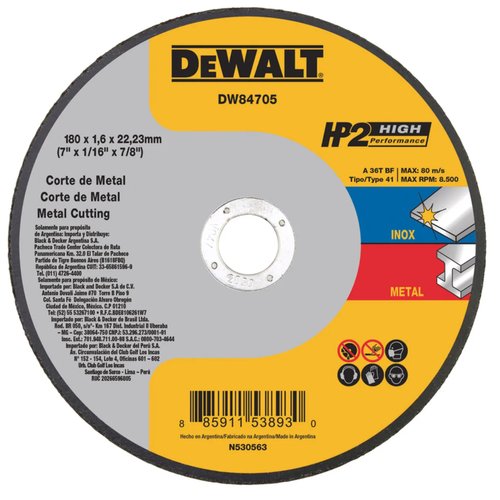 Disco De Corte Inox Hp2 7 x 1,6mm x 7/8 DW84705 DeWalt
