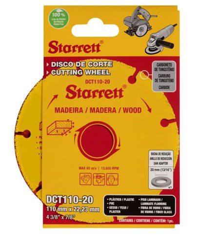 Disco De Corte Madeira 110mm Tungstenio Para Serra Mármore DCT110-20 Starrett