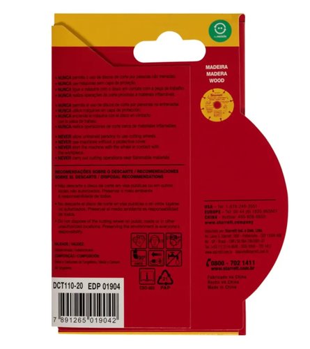 Disco De Corte Madeira 110mm Tungstenio Para Serra Mármore DCT110-20 Starrett