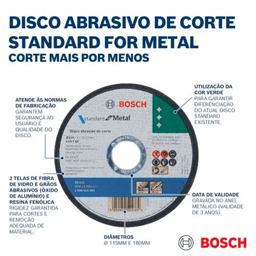 Disco de Corte Standard 115x1mm Reto 2608619383 Bosch