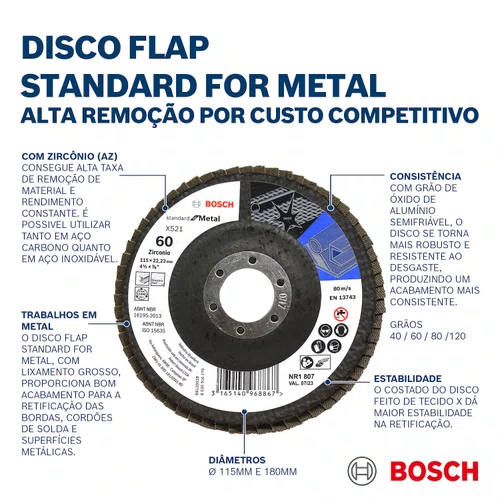 Disco Flap 180x22mm GR 40 Std Eco Inox/Metal 2608619292 Bosch