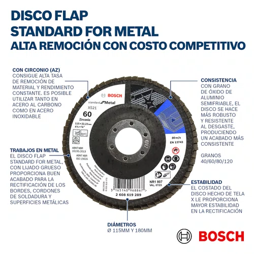 Disco Flap 180x22mm GR 40 Std Eco Inox/Metal 2608619292 Bosch
