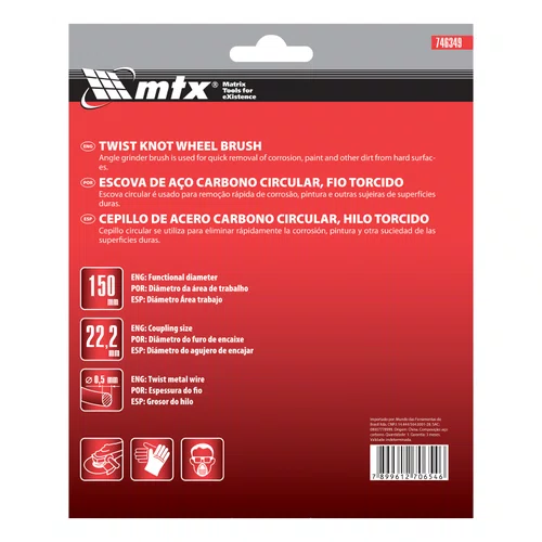 Escova Circular Aço Carbono Trançada 150mm x 22mm 746349 MTX