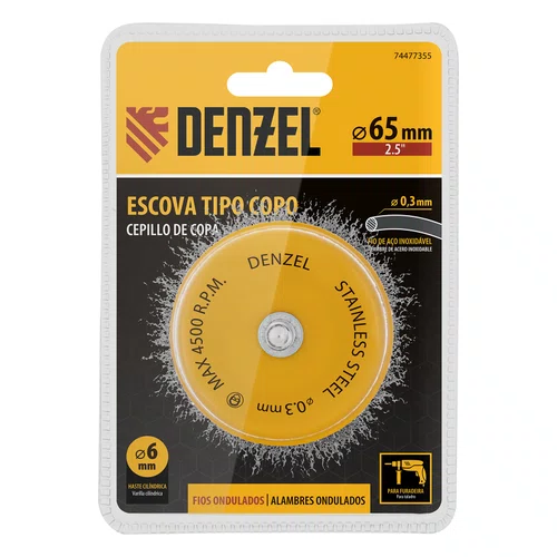 Escova Copo Aço Inox Ondulada 65mm x 06mm 74477355 Denzel