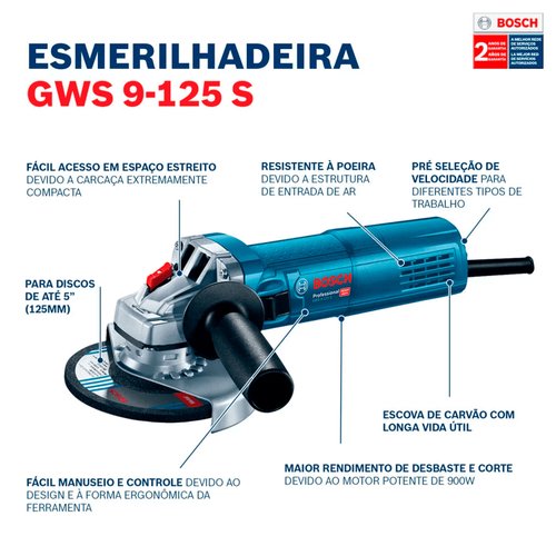 Esmerilhadeira 5" GWS 9-125 S 900w 220v 06013961E0 Bosch