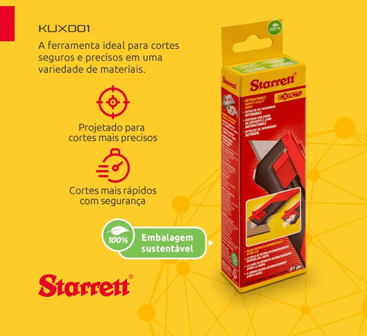 Estilete Trapezoidal 18mm Auto Retrátil de Seguranca KUX001 Starrett