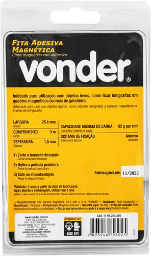 Fita Adesiva Magnética 25,4 mm x 3 m Vonder