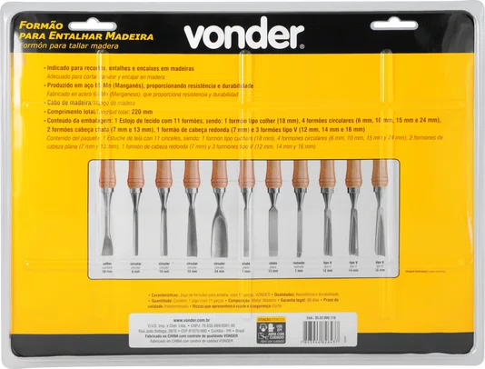 Formão para Entalhar Madeira com 11 Peças Vonder