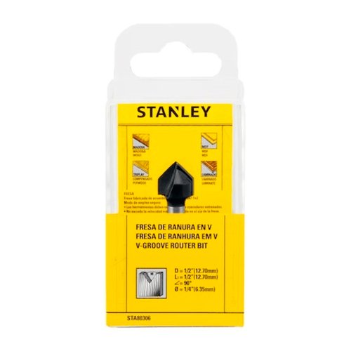 Fresa de Ranhura em V 1/2x 1/2 (1/4S) STA80306 Stanley