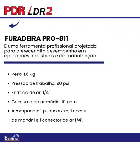 Furadeira Pneumática 1/2" 700 RPM PRO-811 – PDR