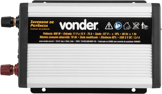 Inversor de Potência 600W 12V para 127V Vonder