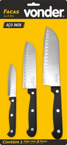 Jogo de Facas para Fatiar e Picar Inox 3 Peças Vonder