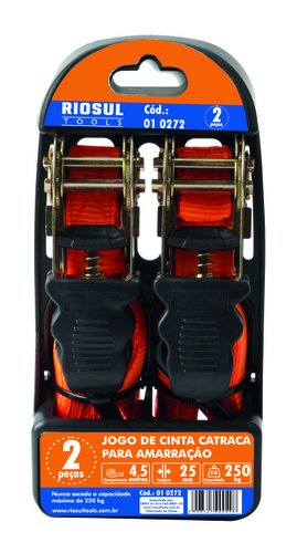 Jogo Cinta Catraca Para Amarração 25mm X 4,5m 250Kg 2 pçs Riosul Tools