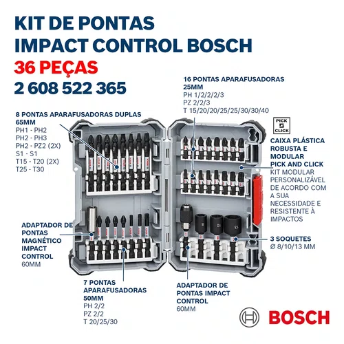 Jogo de Bits Soquetes 36 Peças Pro Impact 2608552517-000 Bosch