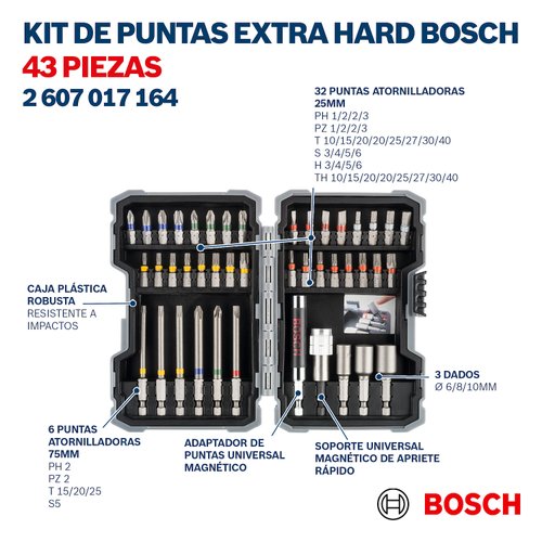 Jogo De Bits e Soquetes Bosch 43pçs Extra Hard