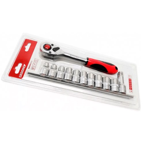Jogo de Soquetes 1/2" Sextavados 12 peças + Catraca R69008012 Gedore Red