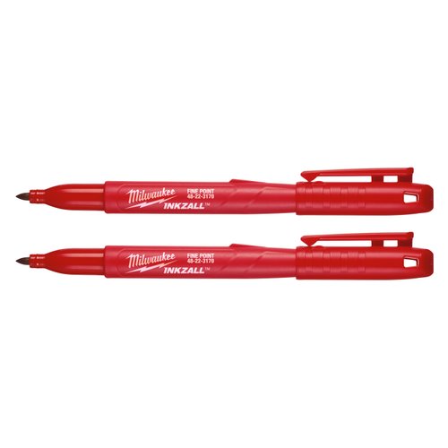 Kit 2 Canetas Vermelhas Ponta Fina Inkzall 48-22-3170 Milwaukee