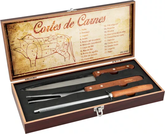 Kit Churrasco 4 Peças Aço Inox com Maleta Vonder