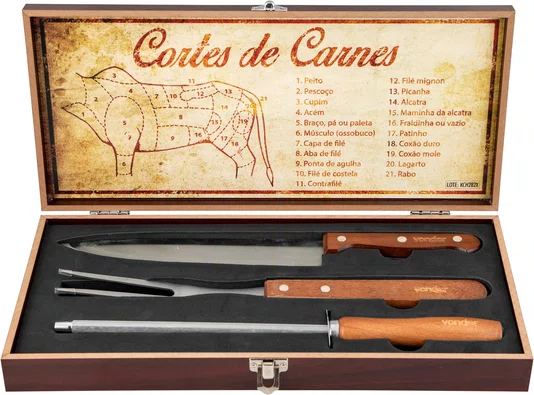 Kit Churrasco 4 Peças Aço Inox com Maleta Vonder