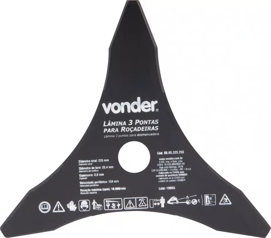 Lâmina 3 Pontas para Roçadeira 255 x 25,4 x 3,0 mm Vonder