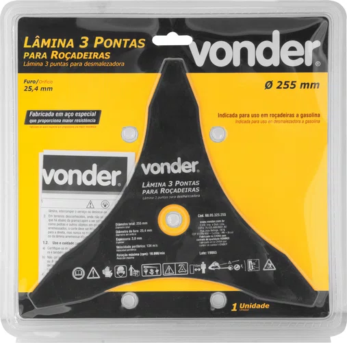 Lâmina 3 Pontas para Roçadeira 255 x 25,4 x 3,0 mm Vonder