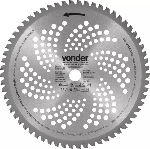 Lâmina Circular para Roçadeira com Vídea 255x20,0x62 Vonder